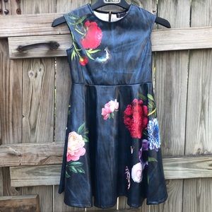 Hannah Banana Floral Faux Leather Dress Girls Size 14